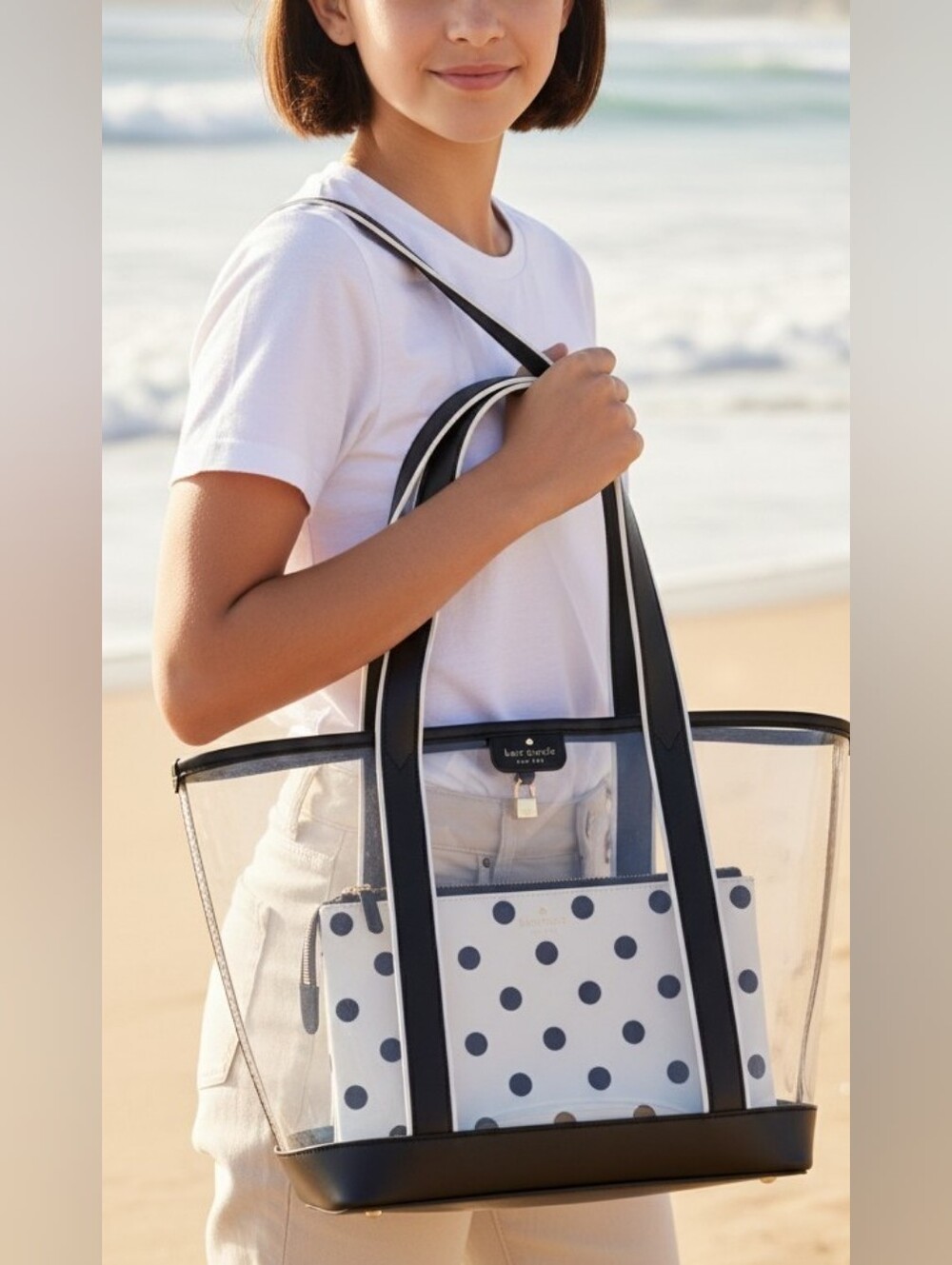 NWT Kate Spade ♠️ black & white polka dot Clare See Through Tote bag Black Multi
